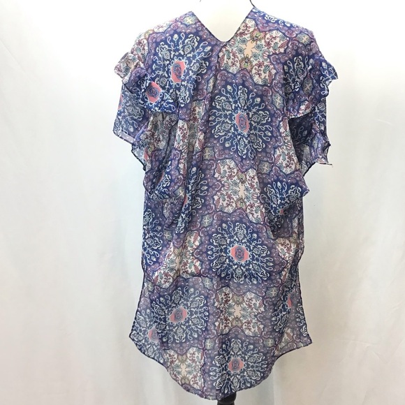 NWOT Est. 1946 Blue Chiffon Short Sleeve Sheer Swimsuit Coverup Kimono One Size - Picture 3 of 8